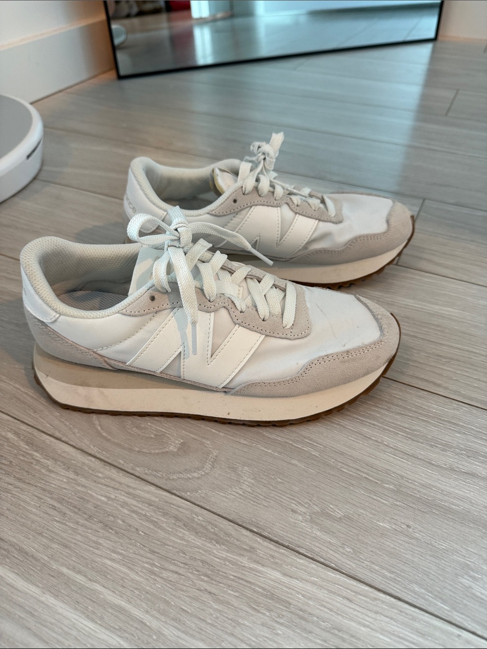 New Balance Women’s White and Light Gray Retro-Style Sneakers
